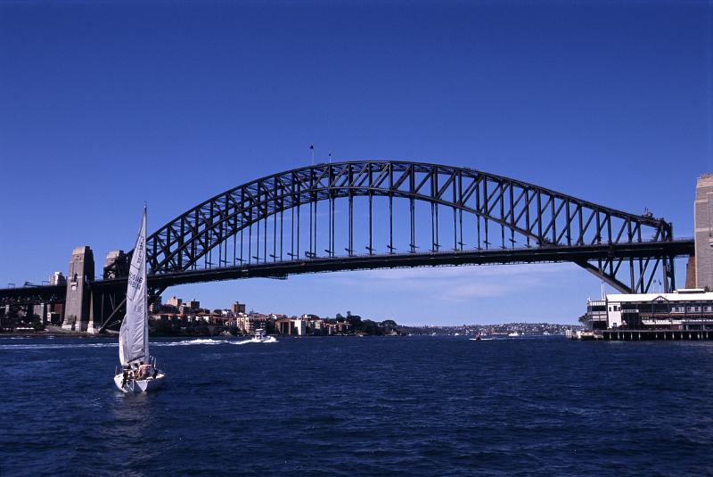 Sailboat and Sydney Harbor Bridge, Sydney, Australia