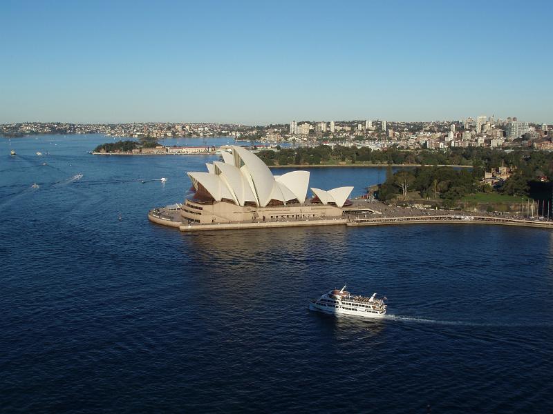 Famous Australian Attraction - Aerial View of Architectural Multi - Venue Opera House Building in New South Wales, Australia.