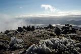 frozen plants and dolerite boulders on top of mount wellington in winter