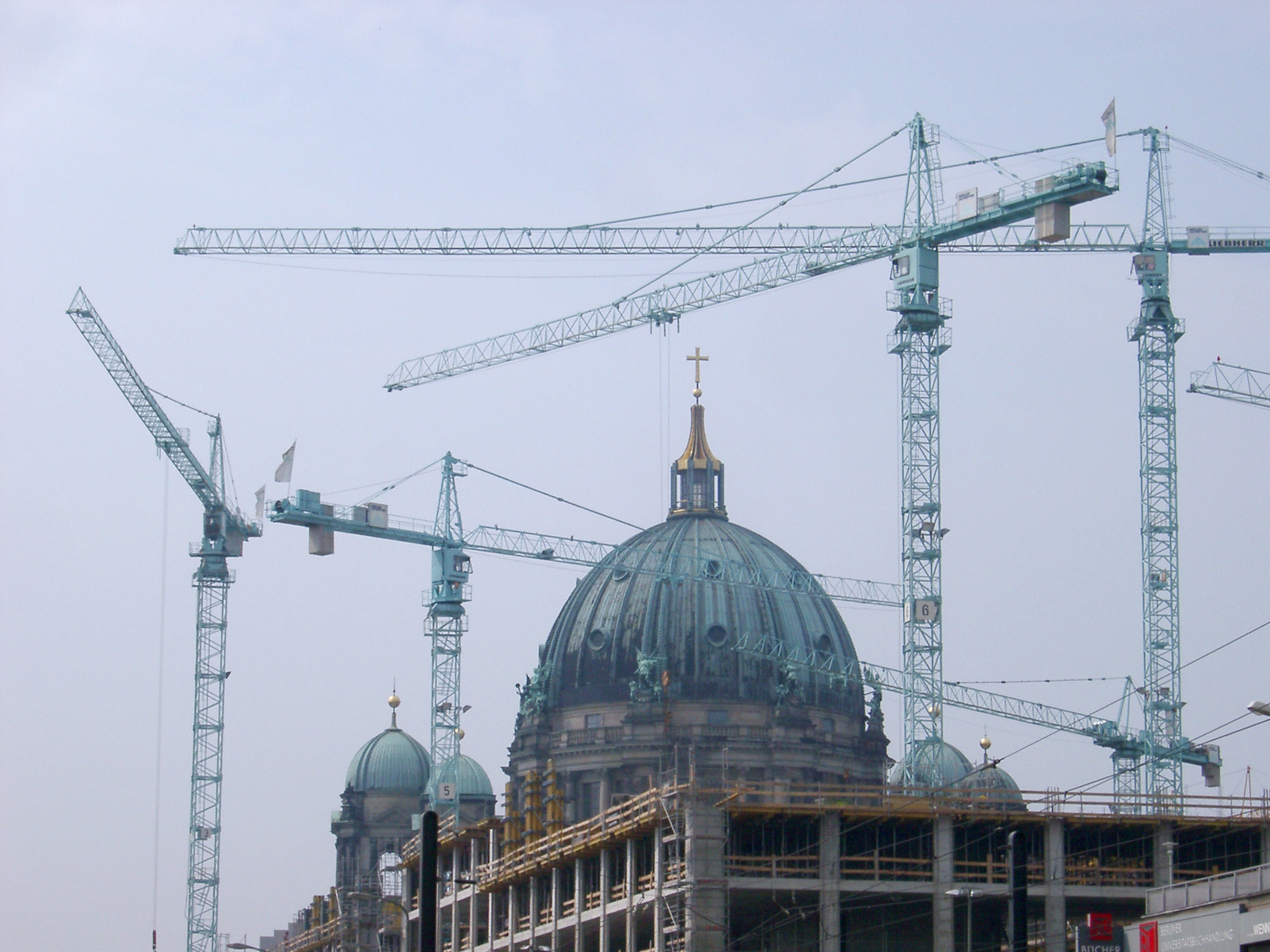 an image of Berlin Cathedral Dome with Construction Cranes, Berlin, Germany