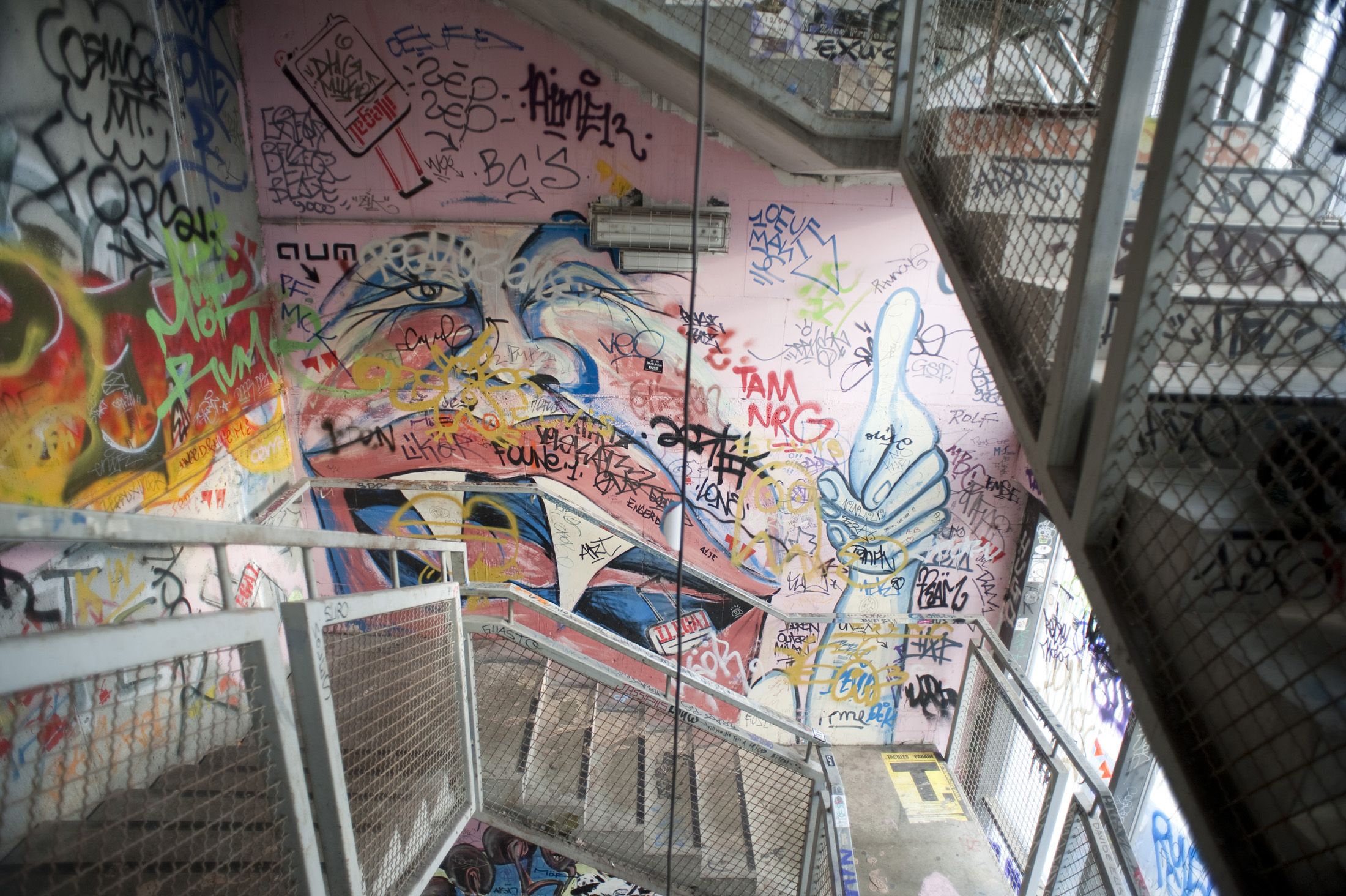 an image of graffitied staircase in the berlin art squat, Kunsthaus Tacheles