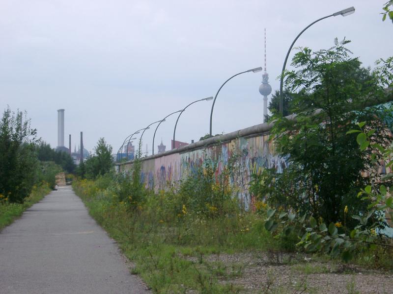 View along a remaining section of the historical Berlin Wall erected by the German Democratic Republic to separate East and West Berlin