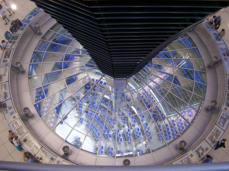 Looking Down Inside Dome at Reichstag Building in Berlin, Germany