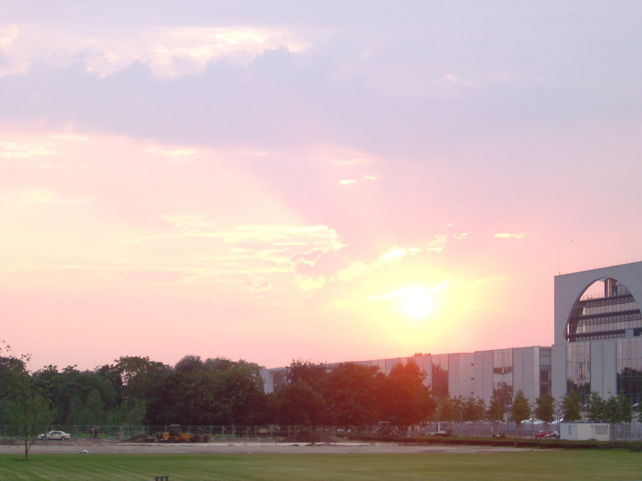 an image of Sunset over the new Tiergarten in Berlin, Germany with its modern architecture and open public spaces