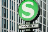 Green S Bahn Sign at Potsdamer Platz for the german metro rail system