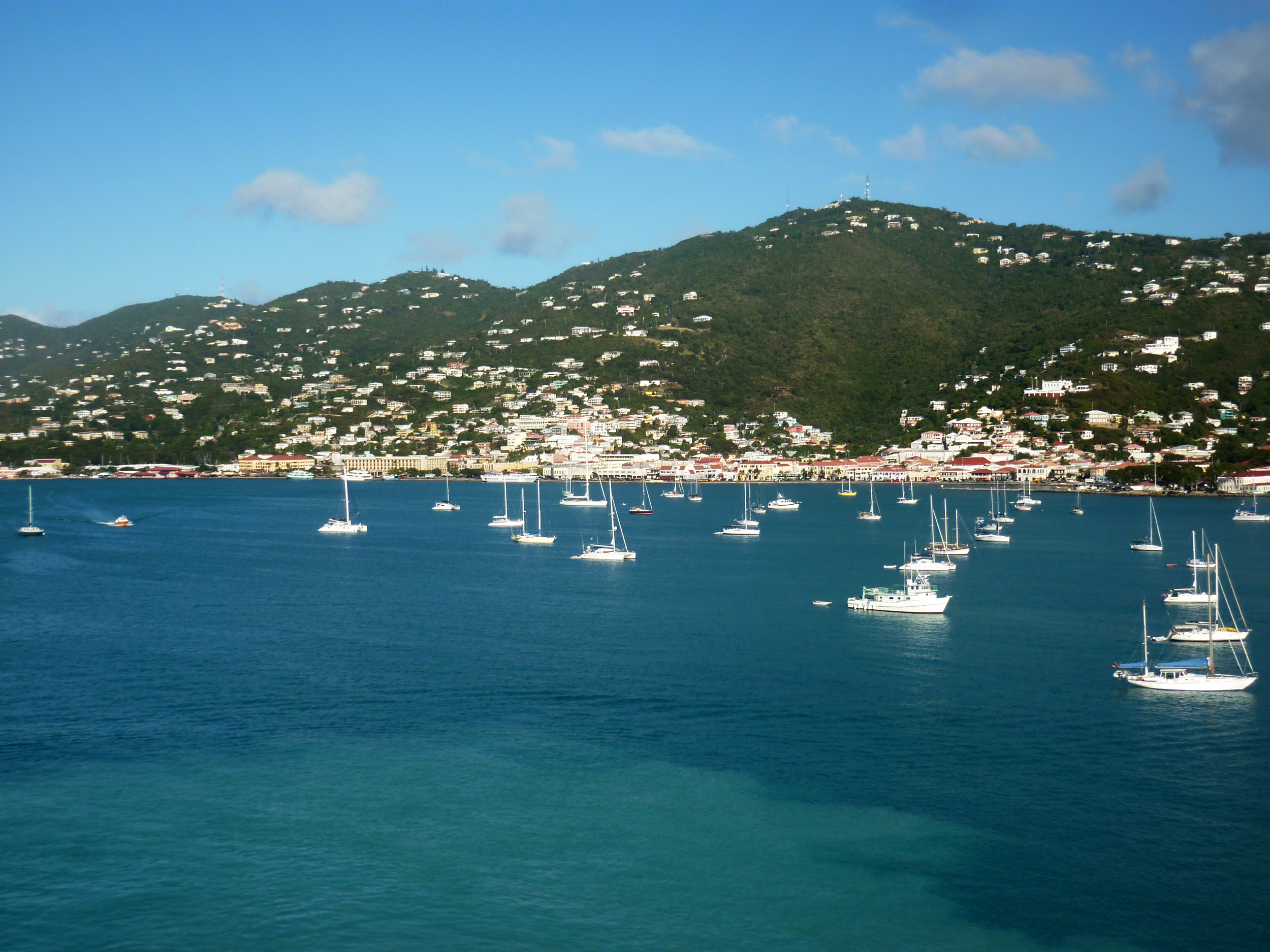 an image of a view of charlotte amalie, capital of Saitin Thomas, from the water