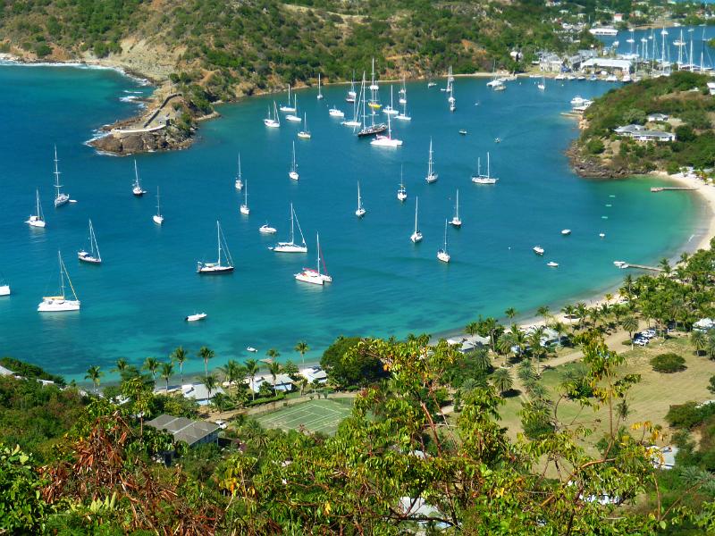 looking down towards nelsons dockyard on the island of antigua