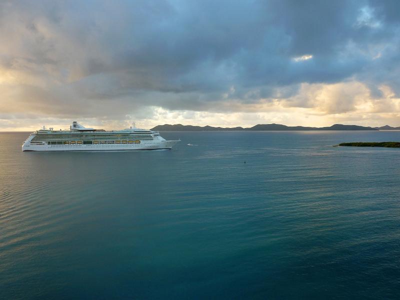a caribbean cruise ship on a calm tropical ocean