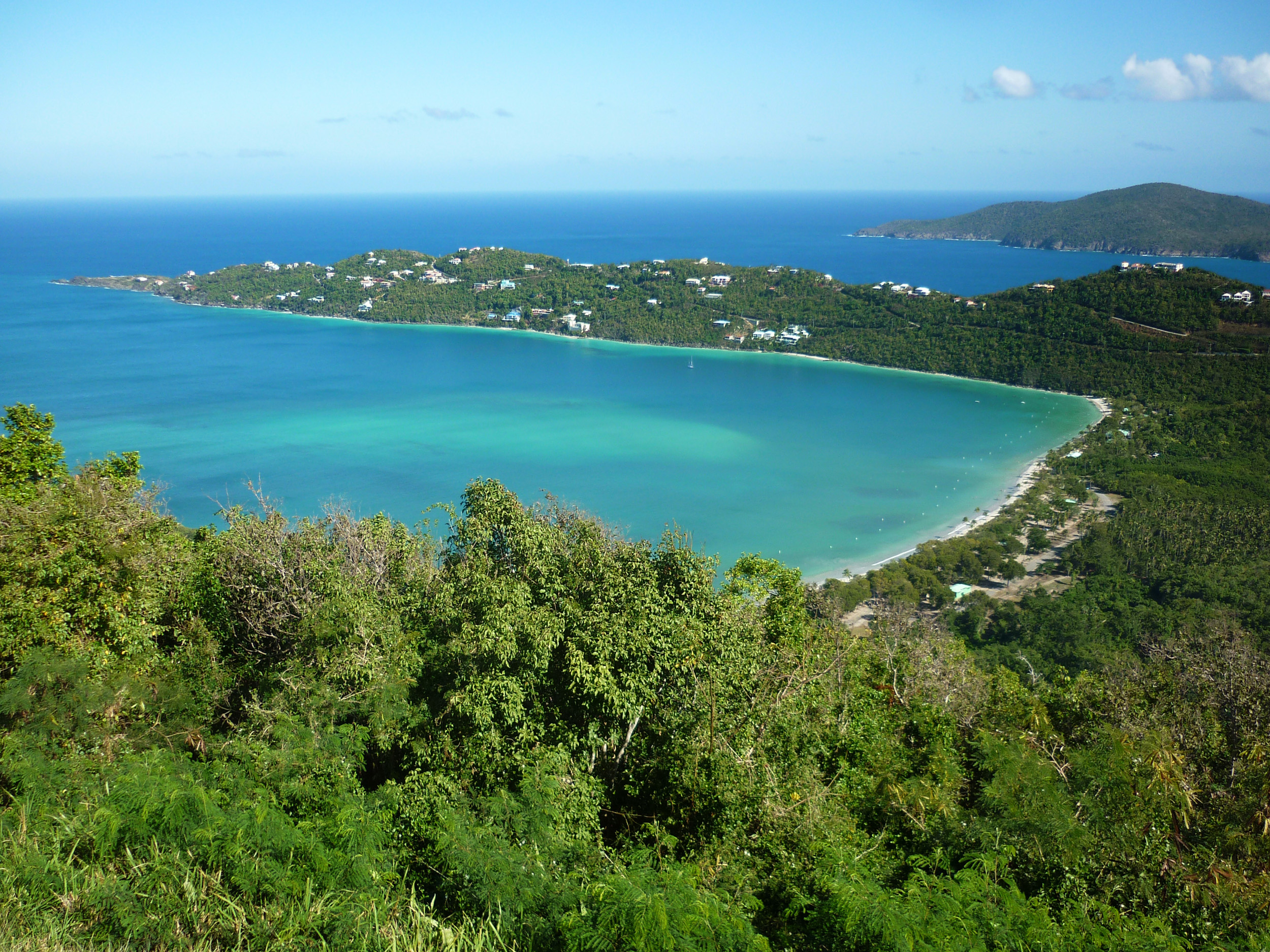 an image of lookng down on a beautiful tropical bay on the island of st thomas