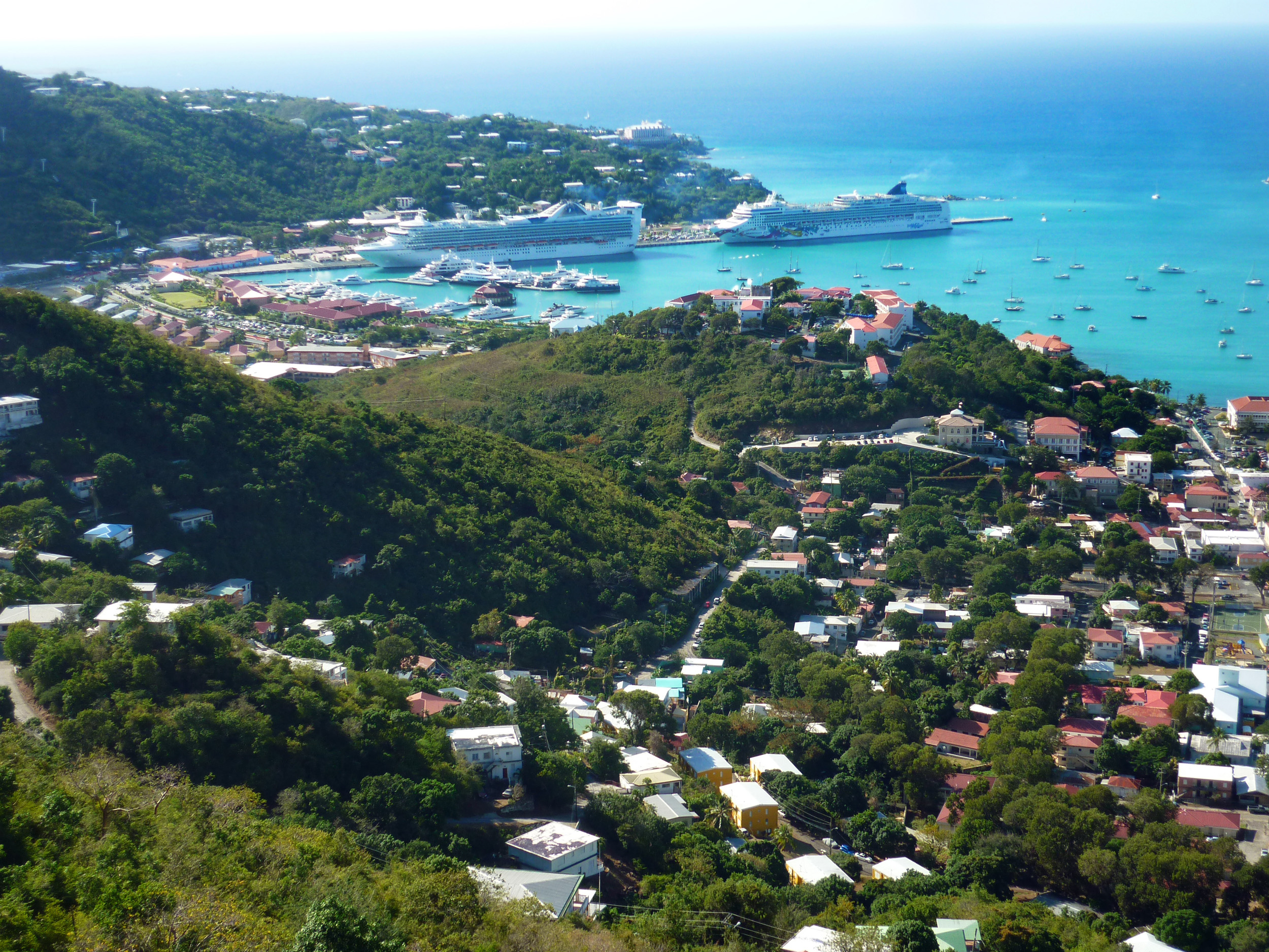 an image of cruise ships docked on the caribbean island of st thomas