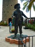 a statue of pirate blackbeard and his castle tower to the rear, St. Thomas, US virgin islands