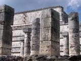 Stone columns at Chitzen Itza, remnants of an ancient Mayan building at this important archaeological saie in the Yucatan Peninsula, Mexico