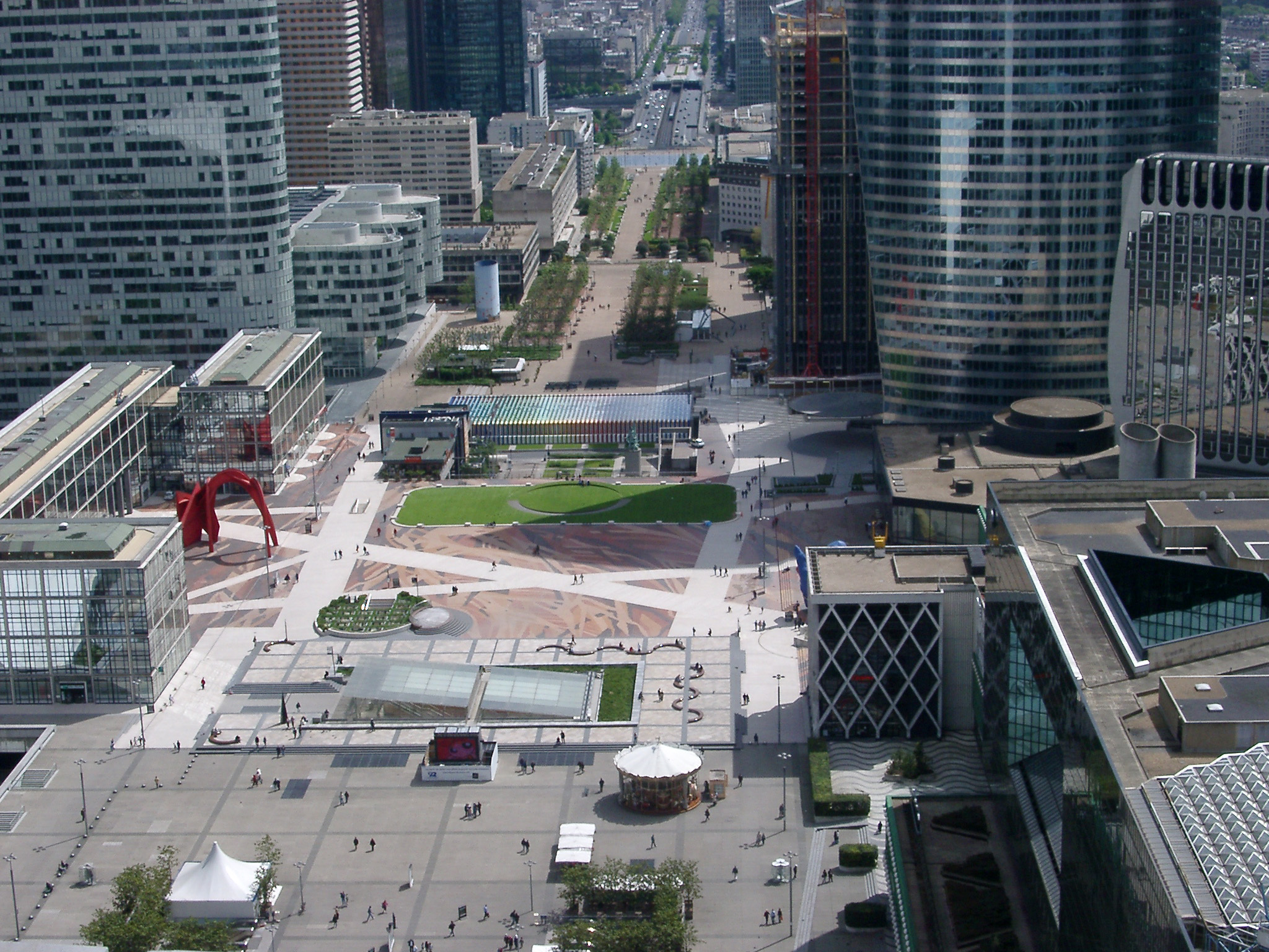 an image of Overview of Central Esplanade in La Defense Business District, Paris, France