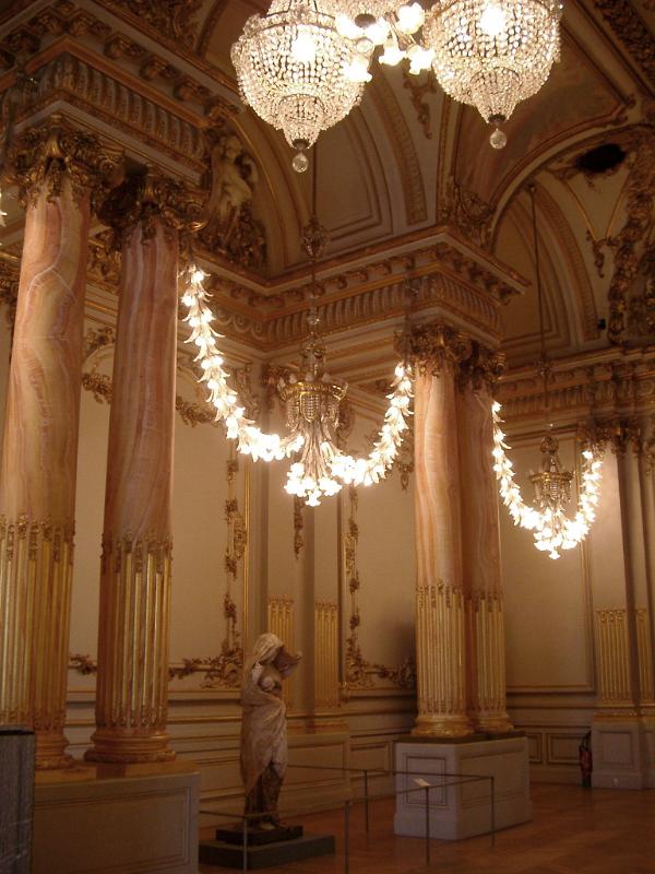 Old Vintage Elegant Architectural Building Interior Design with Chandeliers.