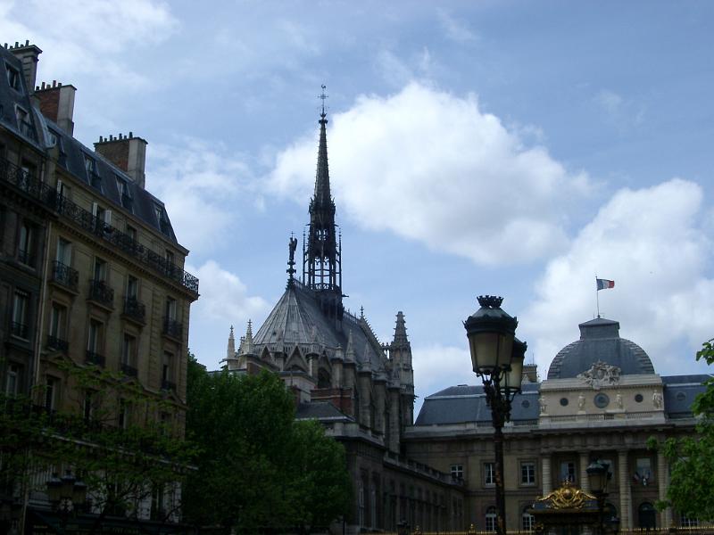 Historic Architectural La Sainte Chapelle Located in Paris. Isolated on Light Blue Sky Background.