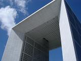 La Grande Arche, la Defense, Paris is a modern monument to humanity and office buidling in the business district of La Defense, view from below