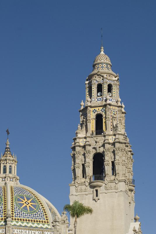 Historic Architectural Building Dome Structure at Balboa Park San Diego. Isolated on Blue Sky Background.