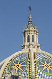 Close up Artistic California Dome with Mosaic Tiles at Balboa Park San Diego. Isolated on Blue Sky.
