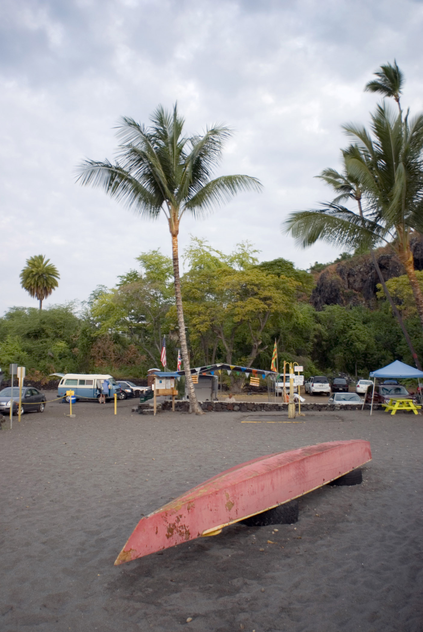 an image of Upside Down Red Boat at Hookena Beach Park in Hawaii Island.