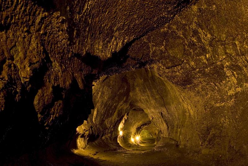 Inside Illuminated Thurston Lava Tube in Hawaii Volcanoes National Park