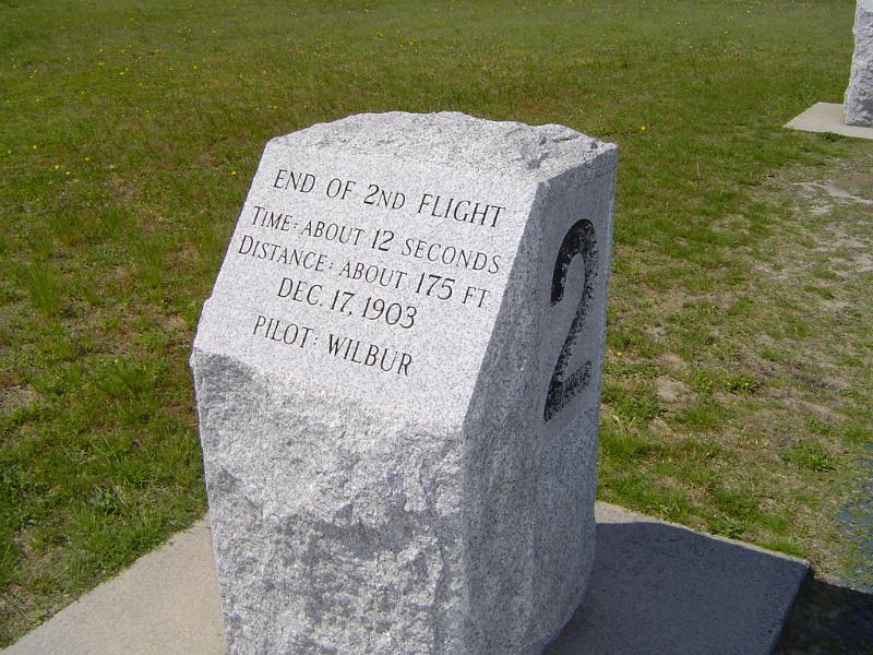 Kitty Hawk Memorials commemorating the first flights undertaken by Orville and Wilbur Wright with the marker for the second flight pictured