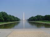 View across the lake of the Washington Monument, an obelisk on the National Mall in Washington, D.C., built to commemorate George Washington